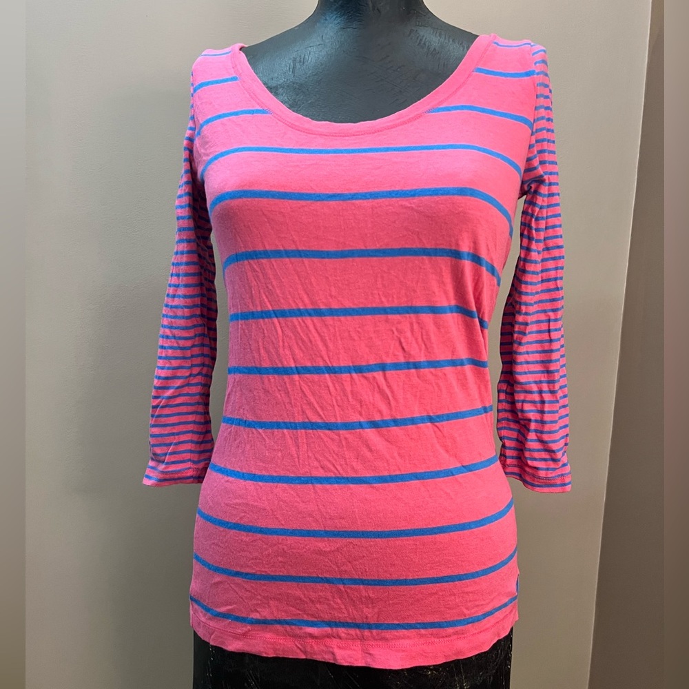 2010’s Hollister Pink and Blue Striped Jersey Tee 3/4 Sleeve Size XS